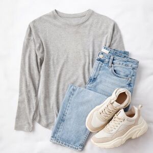 Wasabi + Mint Taupe Grey Round Neck Drop Shoulder Top Small NWT Boutique